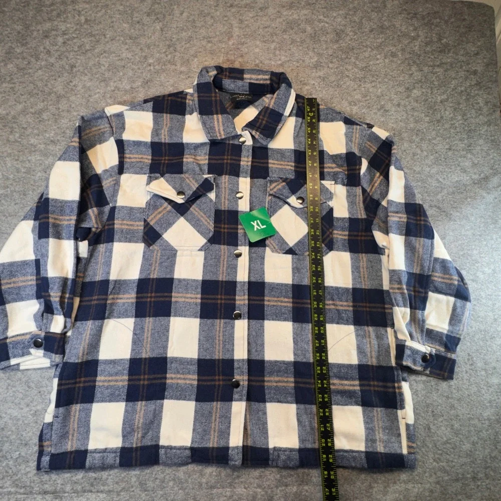 HFX Womens Navy Blue Plaid Flannel Snap‎ Front Shacket Jacket XL